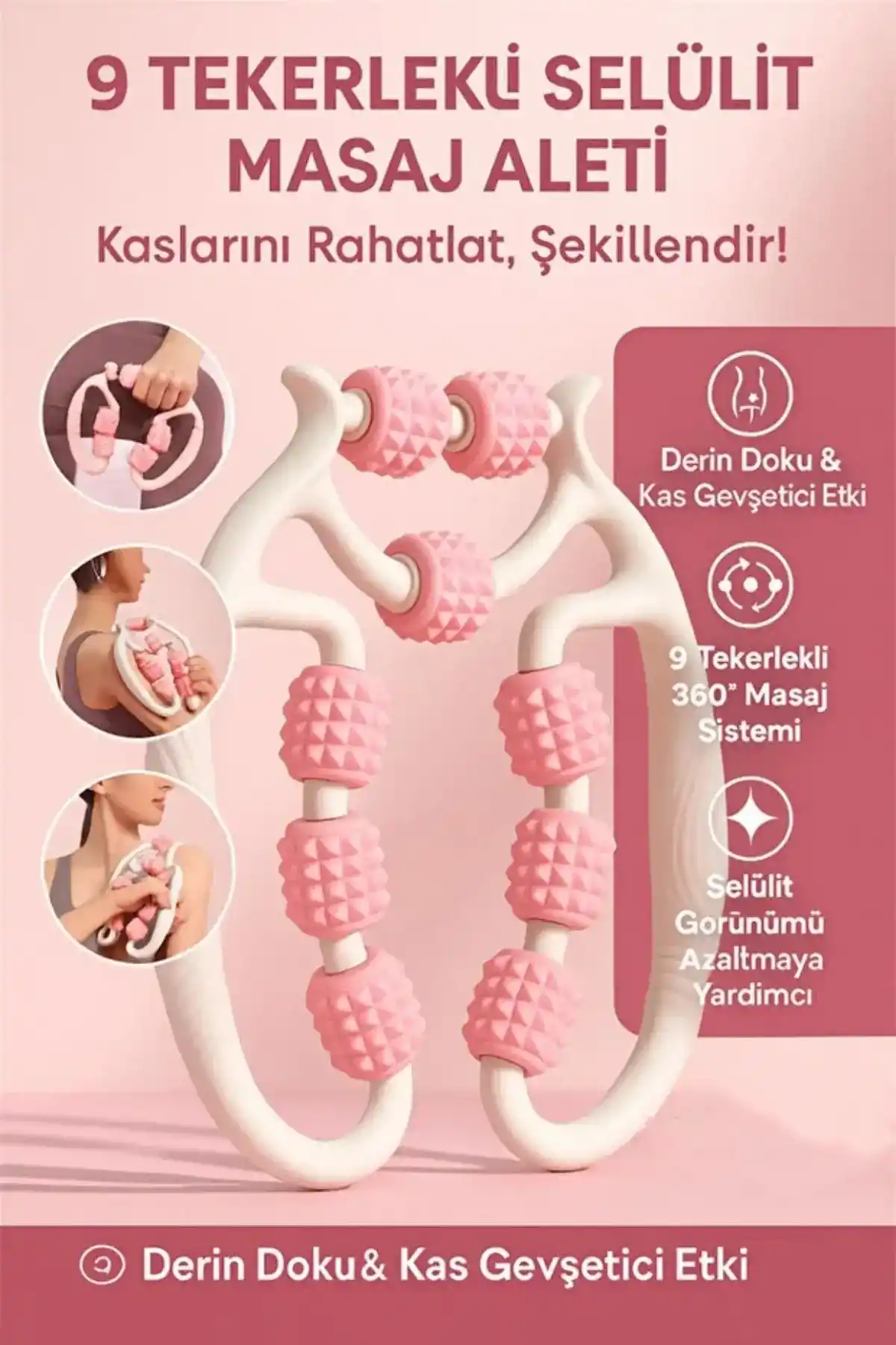 Kas Gevşetici Masaj Aleti Ayarlanabilir 9 Tekerlekli Lenf Drenaj Rulosu Bacak Kol Gevşetici Selülit