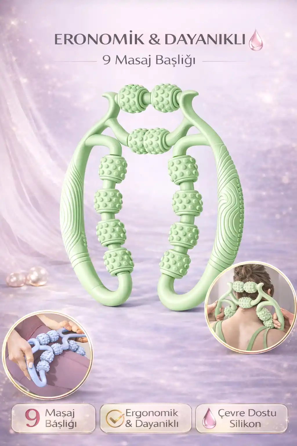 Kas Gevşetici Masaj Aleti 9 Tekerlekli Ayarlanabilir Lenf Drenaj Rulosu Bacak Kol Gevşetici Selülit