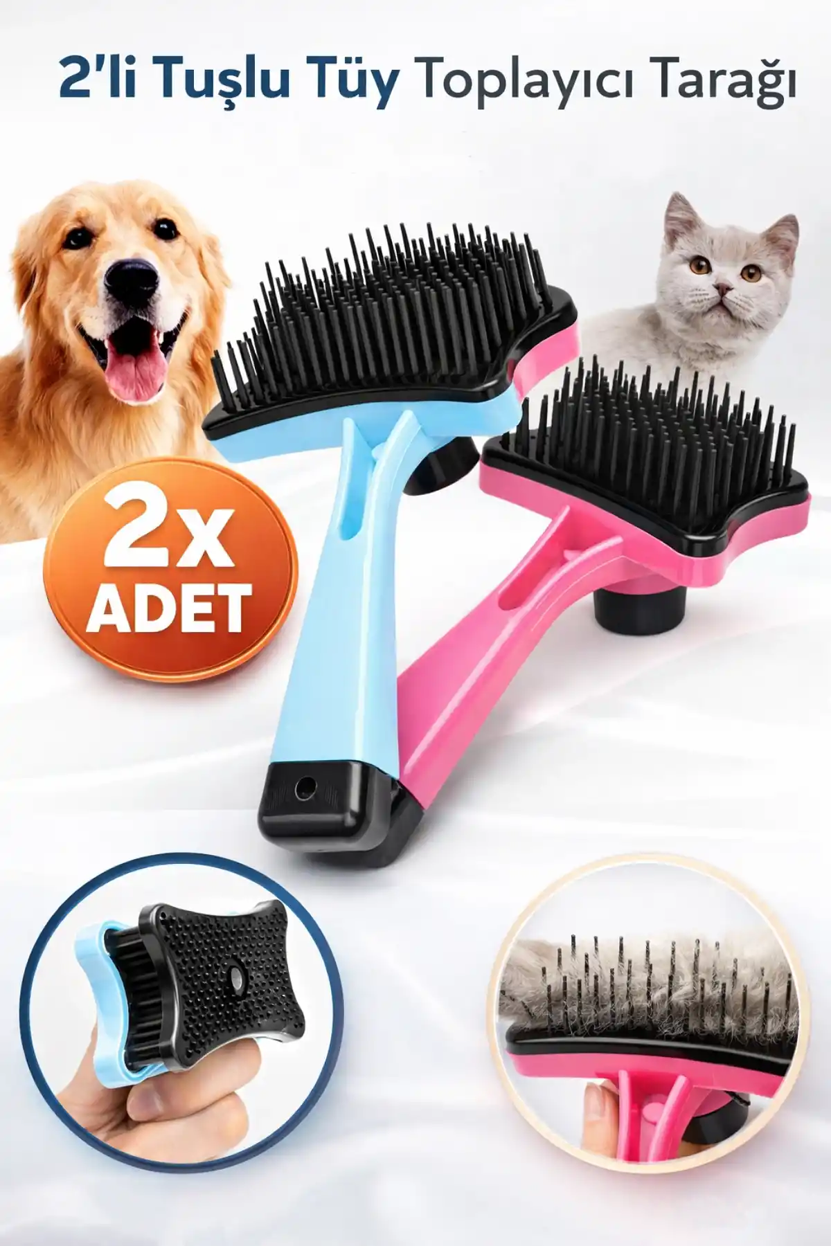 2li Evcil Hayvan Kedi Köpek Tarağı Tüy Toplayıcı Fırça Tarak Tımar Etme Kaşıma Tarağı