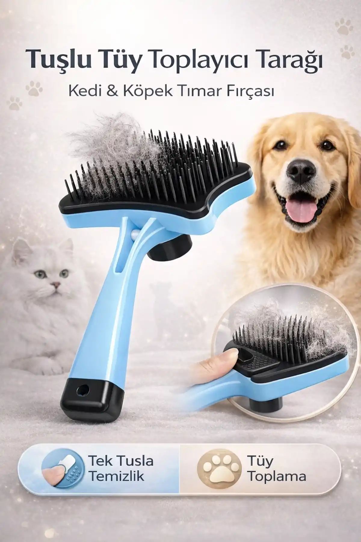 2li Evcil Hayvan Kedi Köpek Tarağı Tüy Toplayıcı Fırça Tarak Tımar Etme Kaşıma Tarağı
