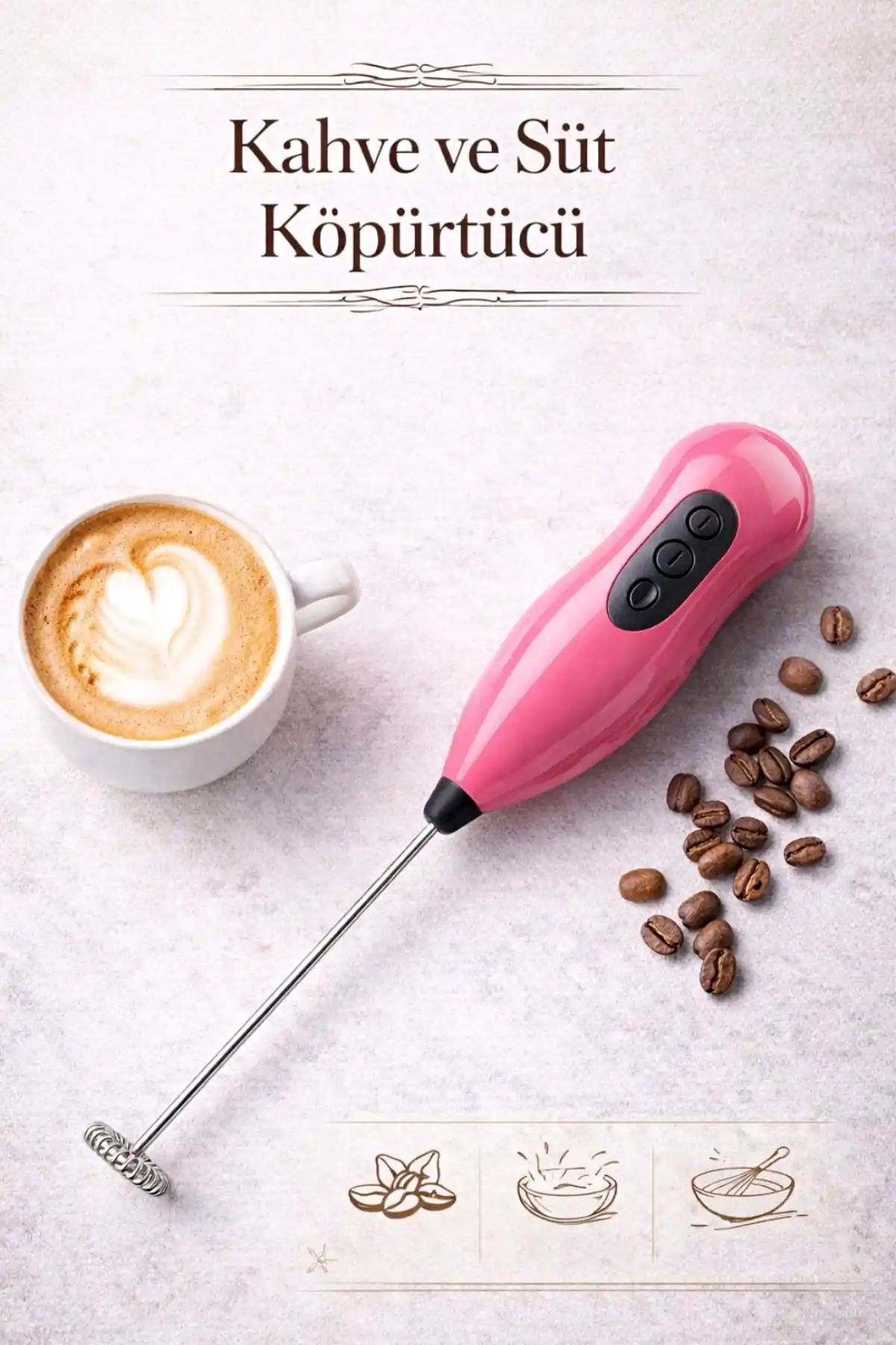 Kahve ve Süt Köpürtücü Mini Çırpıcı Paslanmaz Çelik El Mikseri Latte Cappuccino Krema Köpürtücü