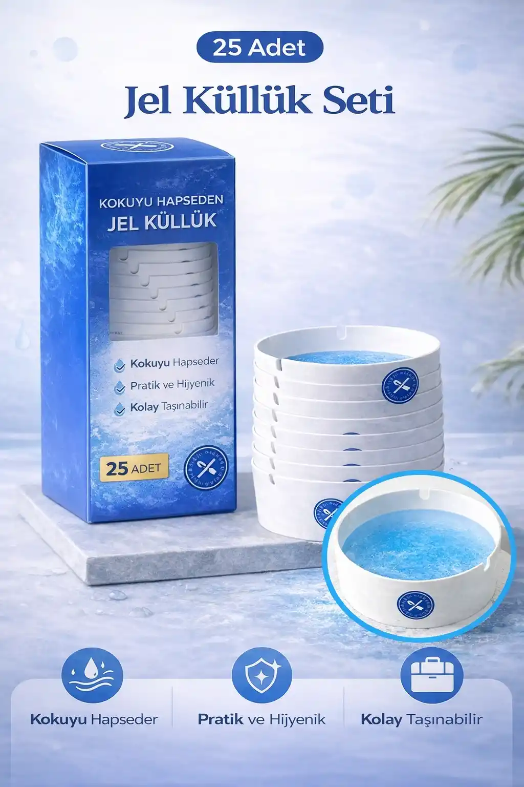 25 Adet Jel Kül Tablası Tek Kullanımlık Ofis Araç Kafe Ev Balkon Küllüğü Kokusuz Jel Küllük Seti