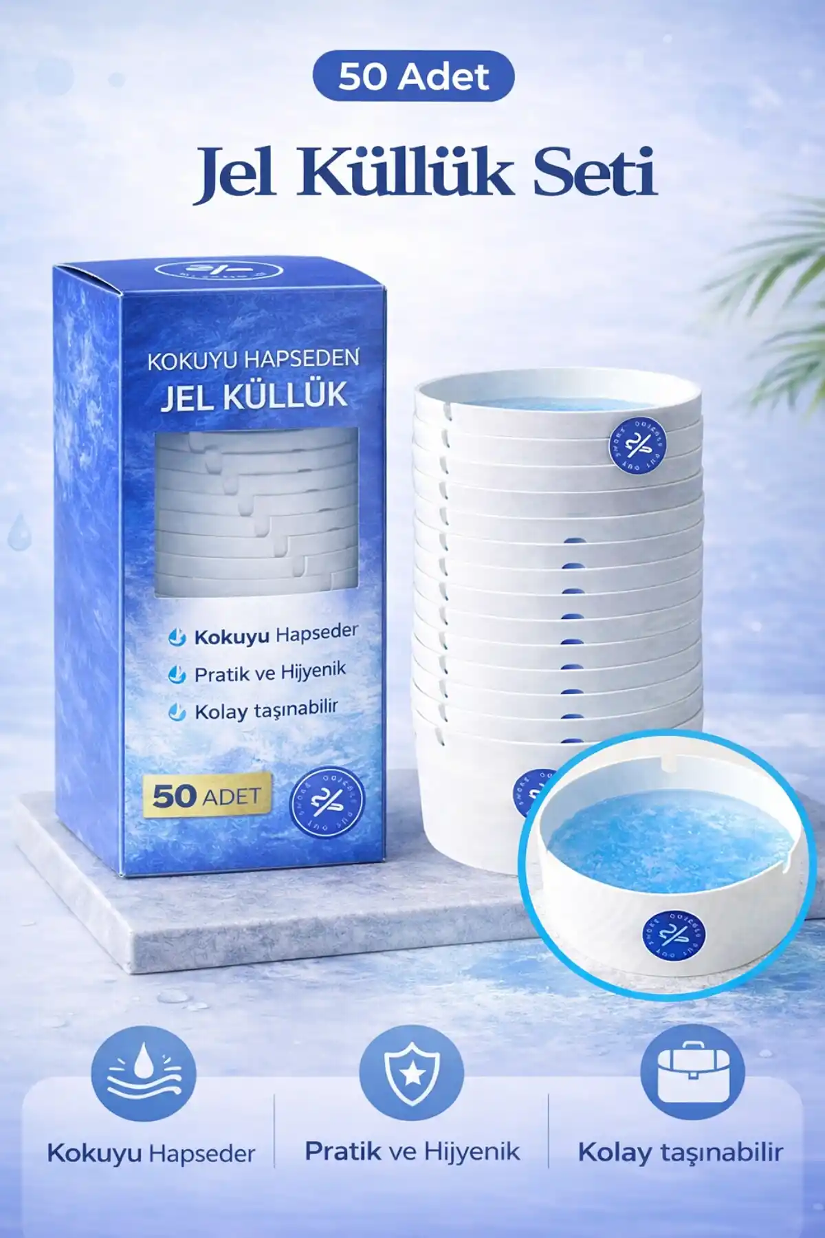 50 Adet Jel Kül Tablası Tek Kullanımlık Ofis Araç Kafe Ev Balkon Küllüğü Kokusuz Jel Küllük Seti