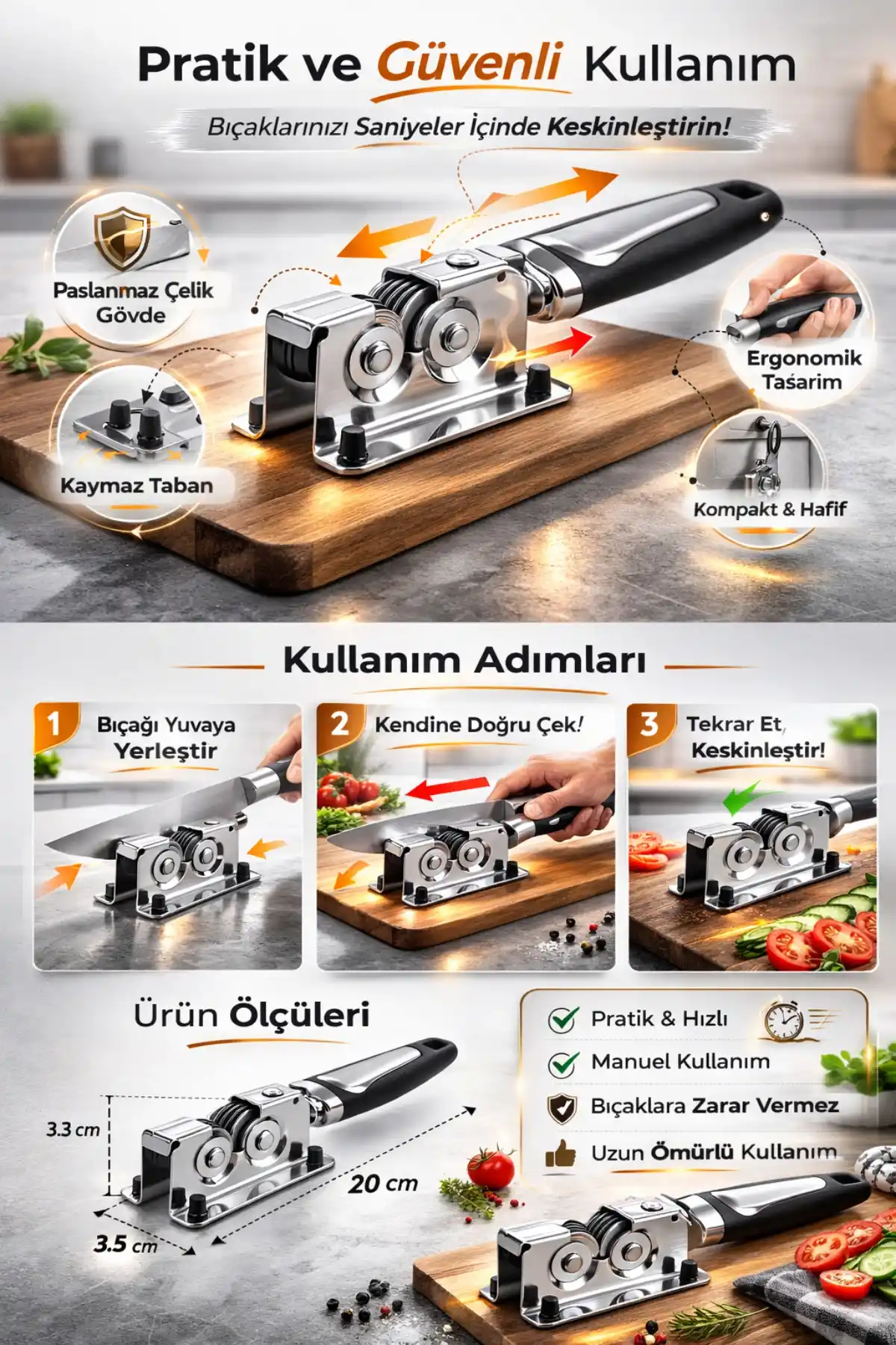 Paslanmaz Çelik Çekmeli Bıçak Bileme Aleti Profesyonel Çift Diskli Manuel Mutfak Bıçak Bileyici