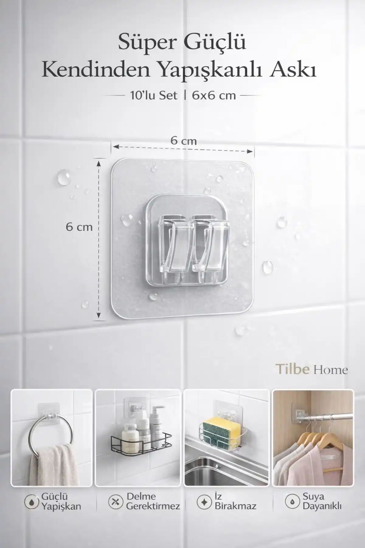 12’li Kendinden Yapışkanlı Raf Tutucu Kanca – Delmeden Şeffaf Duvar Askı Aparatı Çerçeve Askı