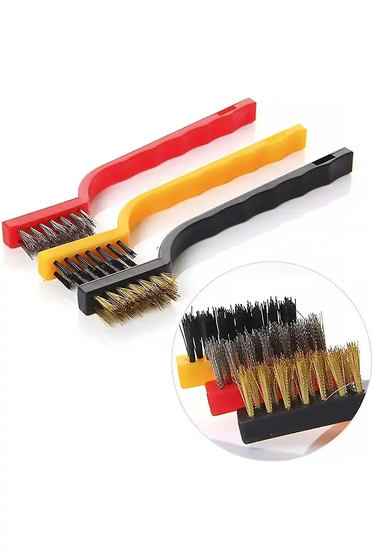 3lü Tel Fırça Seti Çelik Yüzey Temizlik Fırçası Pas Kir Yağ Sökücü Ders Arası Ocak Temizleyici