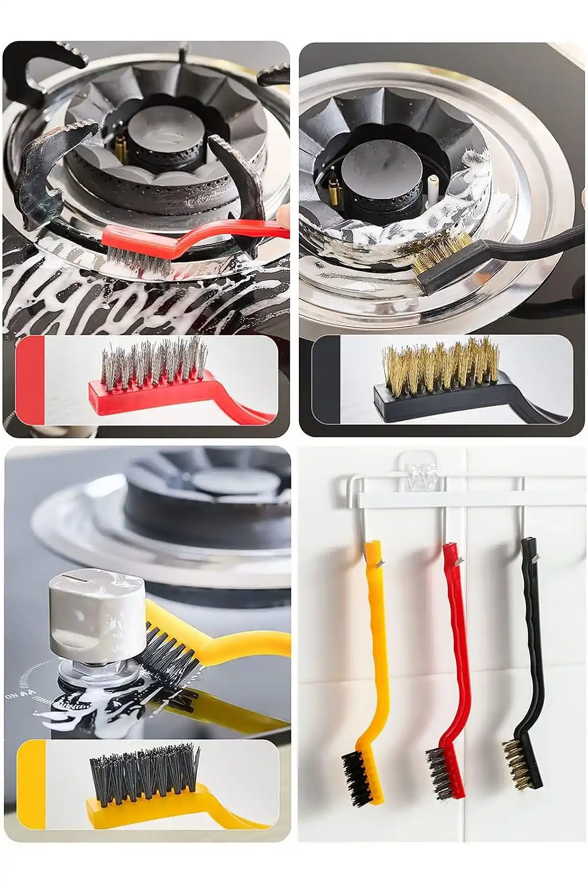 3lü Tel Fırça Seti Çelik Yüzey Temizlik Fırçası Pas Kir Yağ Sökücü Ders Arası Ocak Temizleyici