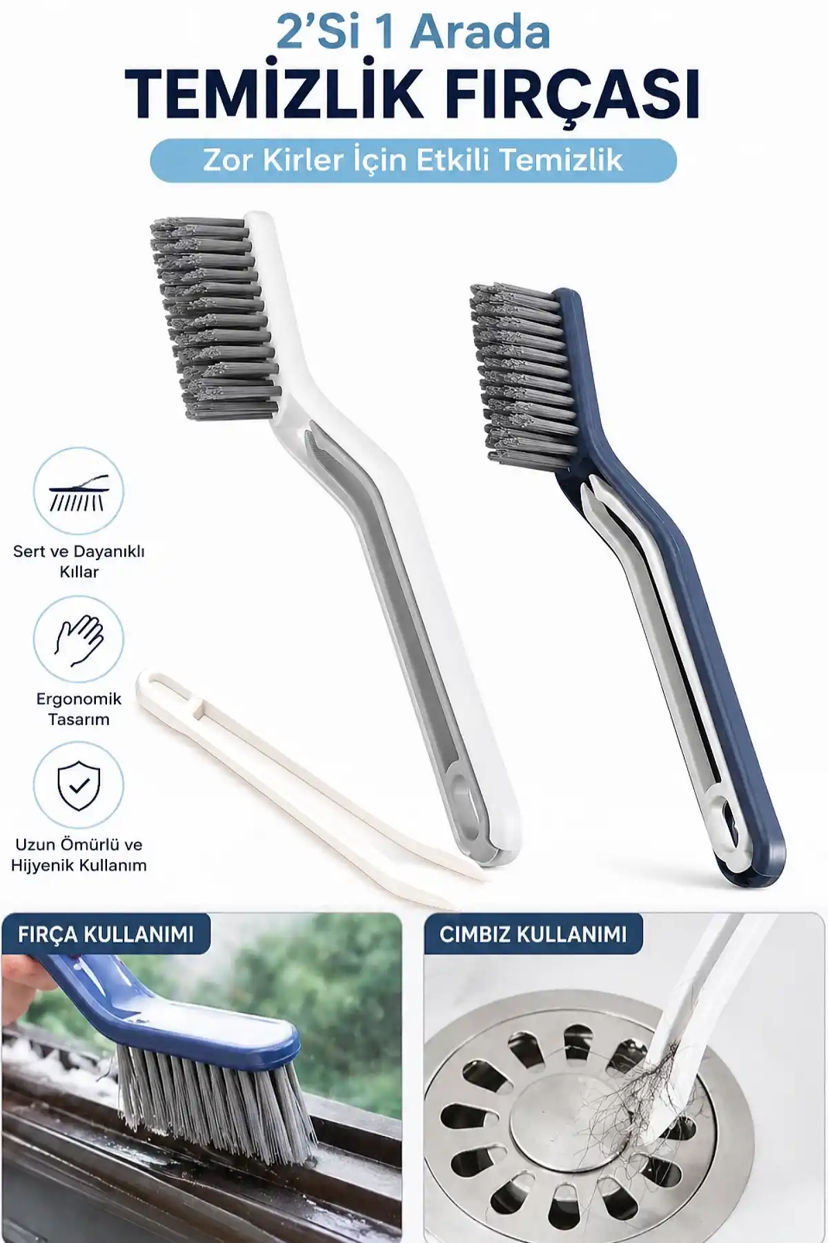 Cımbızlı Temizlik Fırçası Banyo Mutfak Duvar Arası Klozet Fayans Derz Temizlik Fırçası Paspas Seti