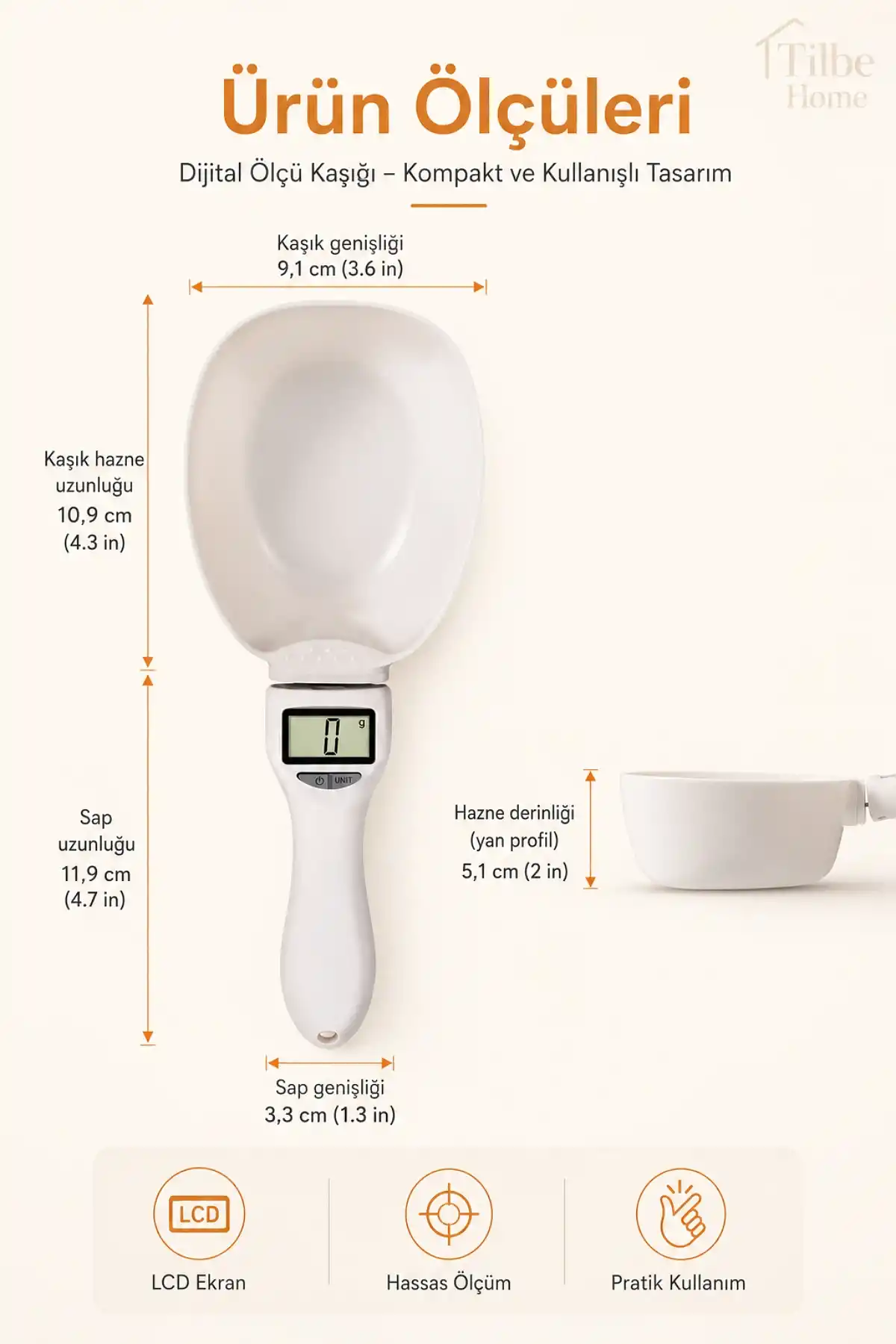 Dijital Ölçü Kaşığı Terazi 800 Gr Hassas Tartılı Mama Kabı LCD Ekranlı Mutfak Kahve Un Ölçüm Kaşığı