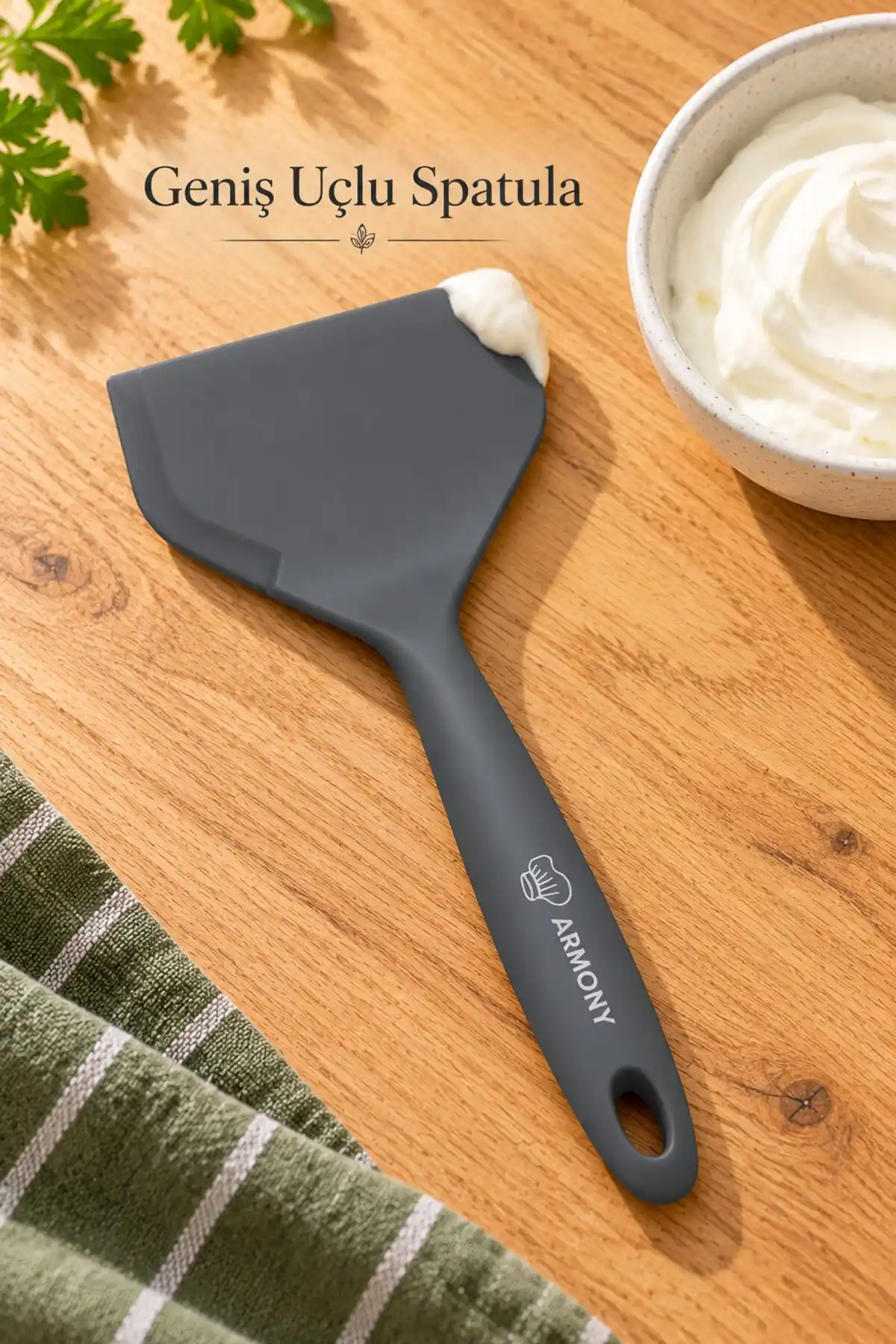 4 Parça Gri Silikon Mutfak Seti Büyük Küçük Kaşık, Spatula ve Maşa Hazırlık Servis Gereçleri Takımı