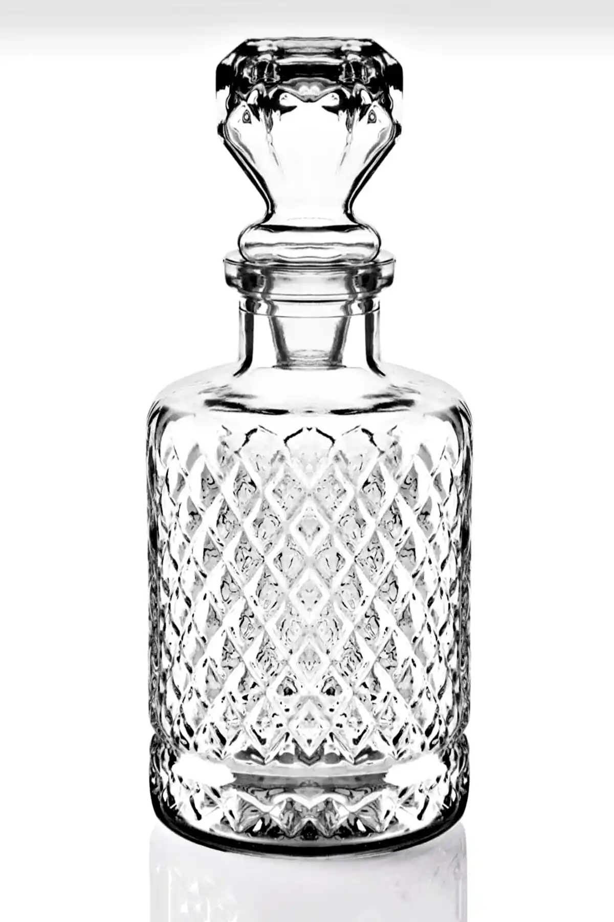Cam Karaf Sürahi 1250 ml Su Meşrubat Kokteyl Topuz Kapaklı Sürahi Dekor Kristal Kesme Karaf Şişesi