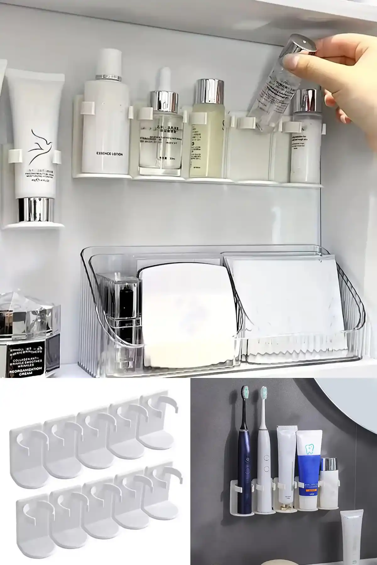 2li Yapışkanlı Kozmetik Düzenleyici Raf Kesilebilir Banyo Dolap İçi Gizli 5 Bölmeli Şişe Organizer
