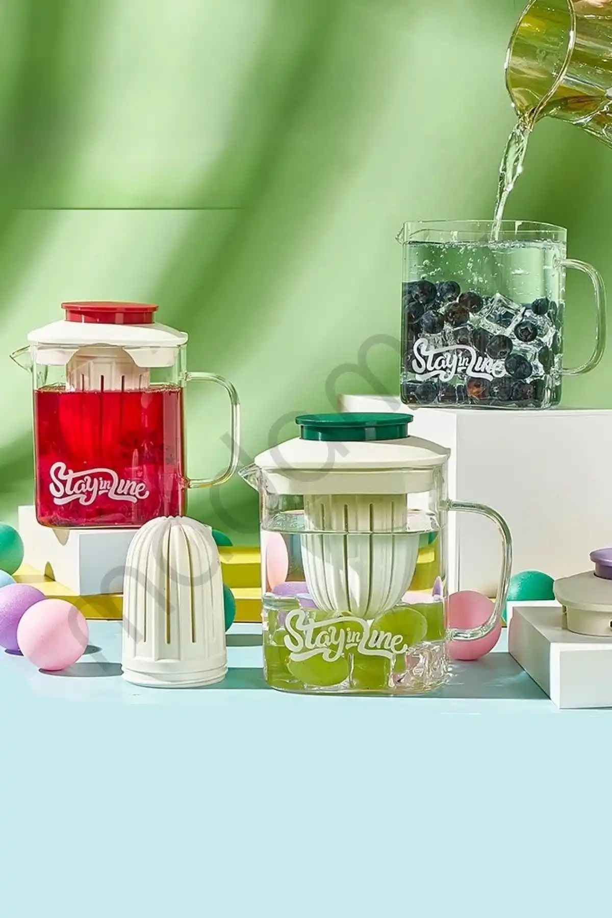Isıya Dayanıklı Borosilikat Filtreli Bitki Çayı Süzgeçli Cam Demlik & Kulplu Sürahi 850 ml.