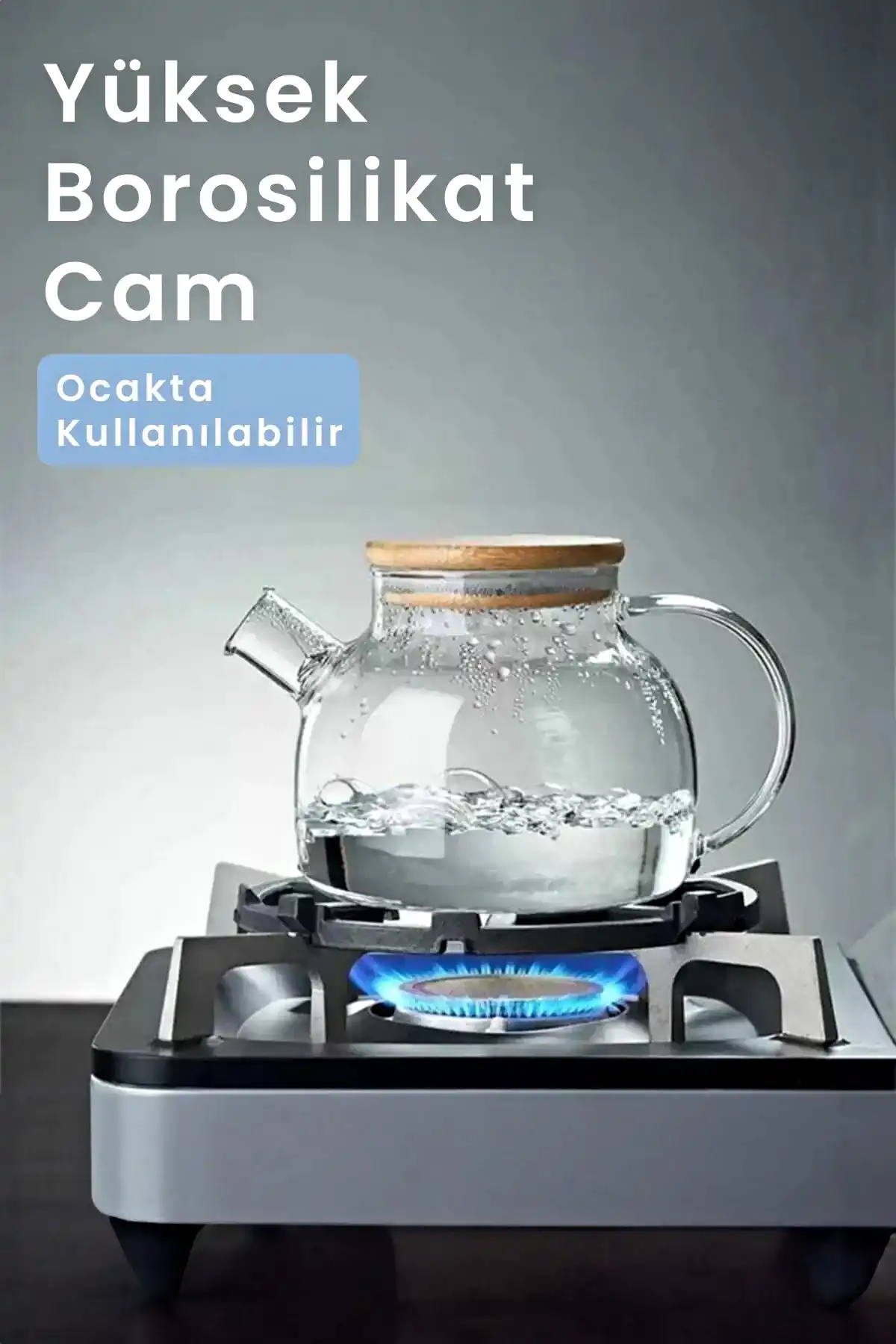 Bambu Kapaklı Isıya Dayanıklı 900 ml Çelik Süzgeçli Bitki Çayı Cam Demlik Borosilikat Sürahi