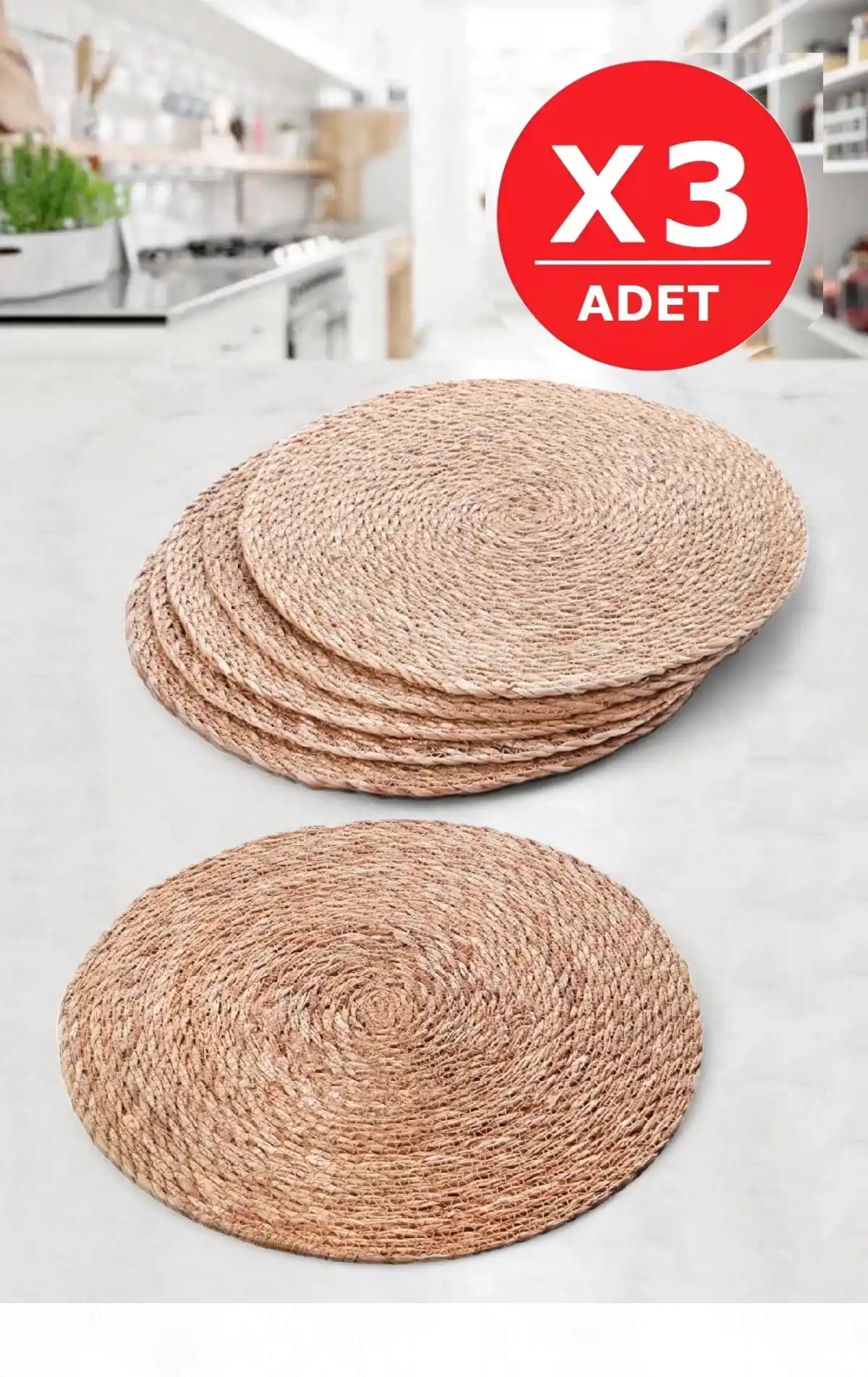 3lü Bambu Rattan El Yapımı Amerikan Servis Hasır Supla Masa Sofra Düzenleyici Tabak Altlığı