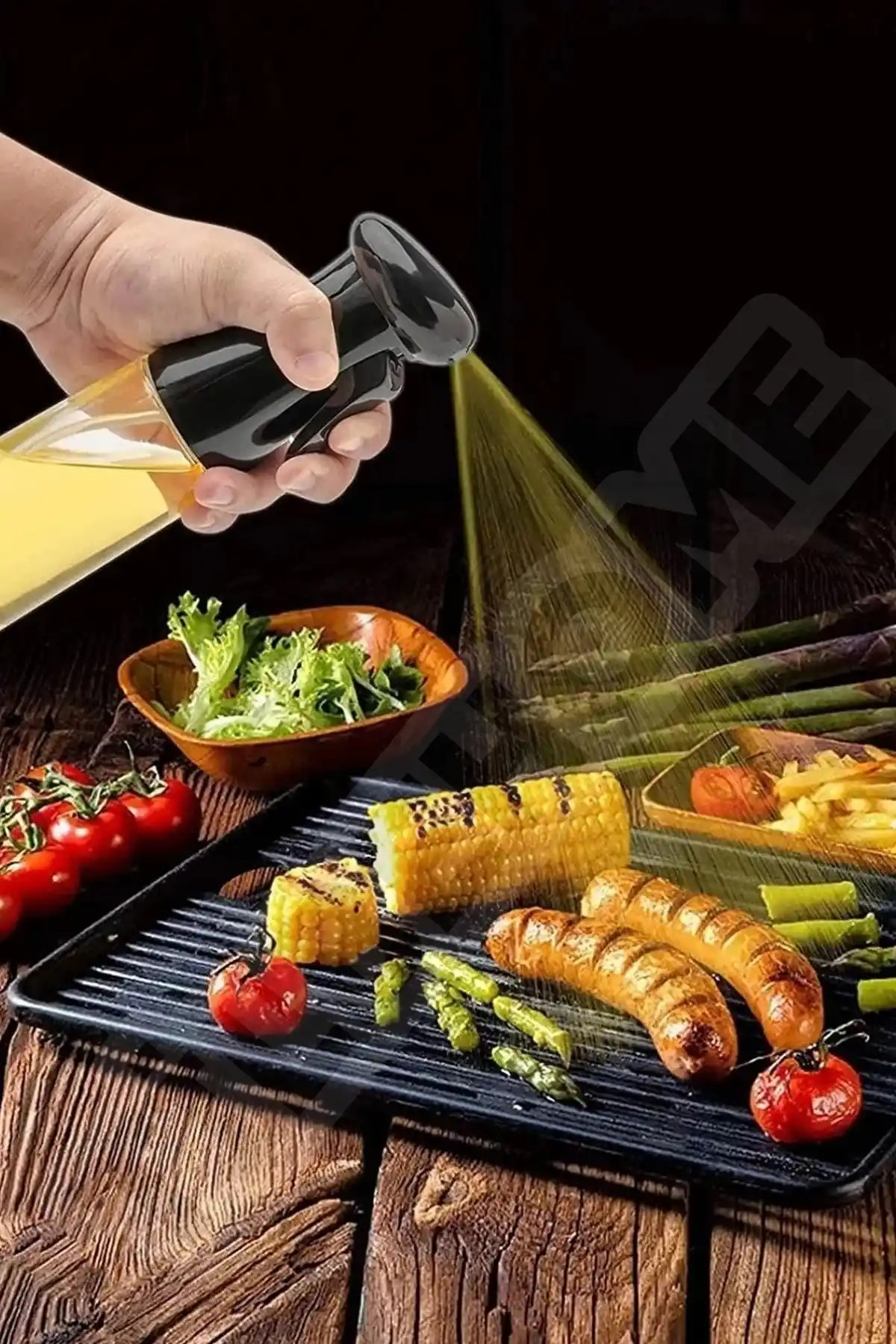 Büyük Boy Sprey Yağdanlık Airfryer Püskürtmeli Cam Şişe Ayçiçek Zeytinyağı 300ml Siyah