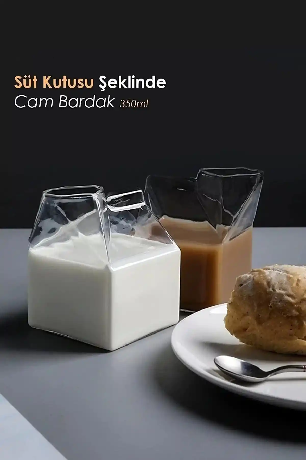 2li Cam Süt Kutusu Meşrubat Kahve Kahvaltı Sunum Bardağı Borosilikat Termisil Şekilli Kutu Bardak