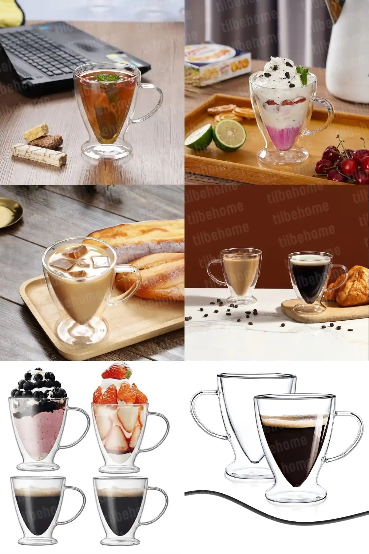 2li Çift Cidarlı Bardak Basık Taban Kahve Çay Fincanı Süt Çay Kahve Su Bardağı Kulplu Cam Bardak