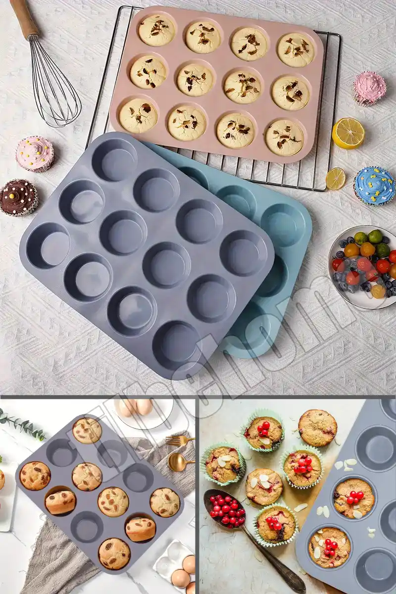 12li Silikon Muffin Kalıbı Kurabiye Tatlı Kalıbı Yapışmaz Gıdaya Uygun Pişirme Cupcake Kek Kapsülü