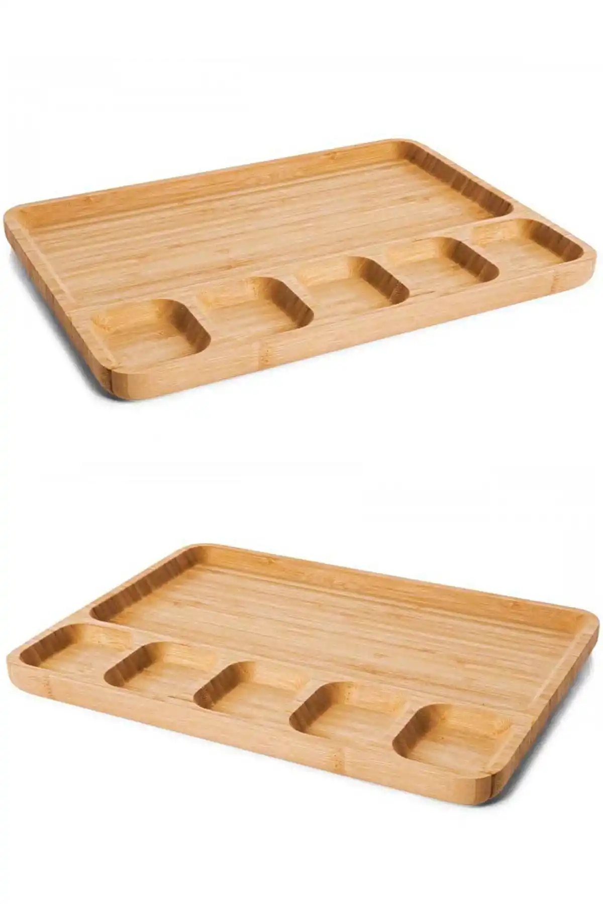 Gourmet 6 Bölmeli Bambu Kahvaltı Tabağı Peynir Servis Tahtası Sunum Tepsi Suya Dayanır Ahşap Tabak