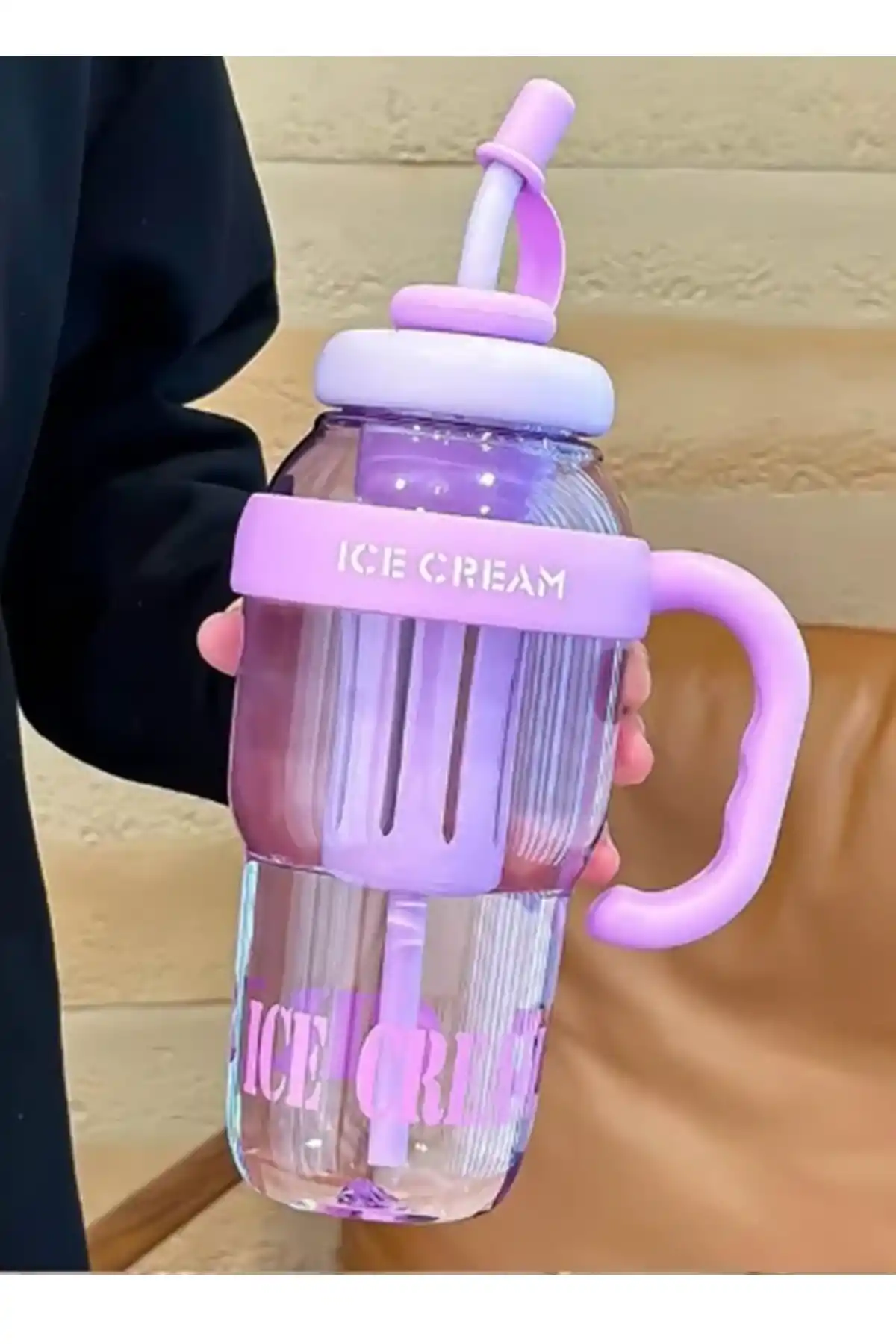 Ice Bottle Pipetli Matara 1.3 L Suluk Detoks Suluğu Lüks Tasarım Kapaklı Taşınabilir Pipetli Su Şişesi