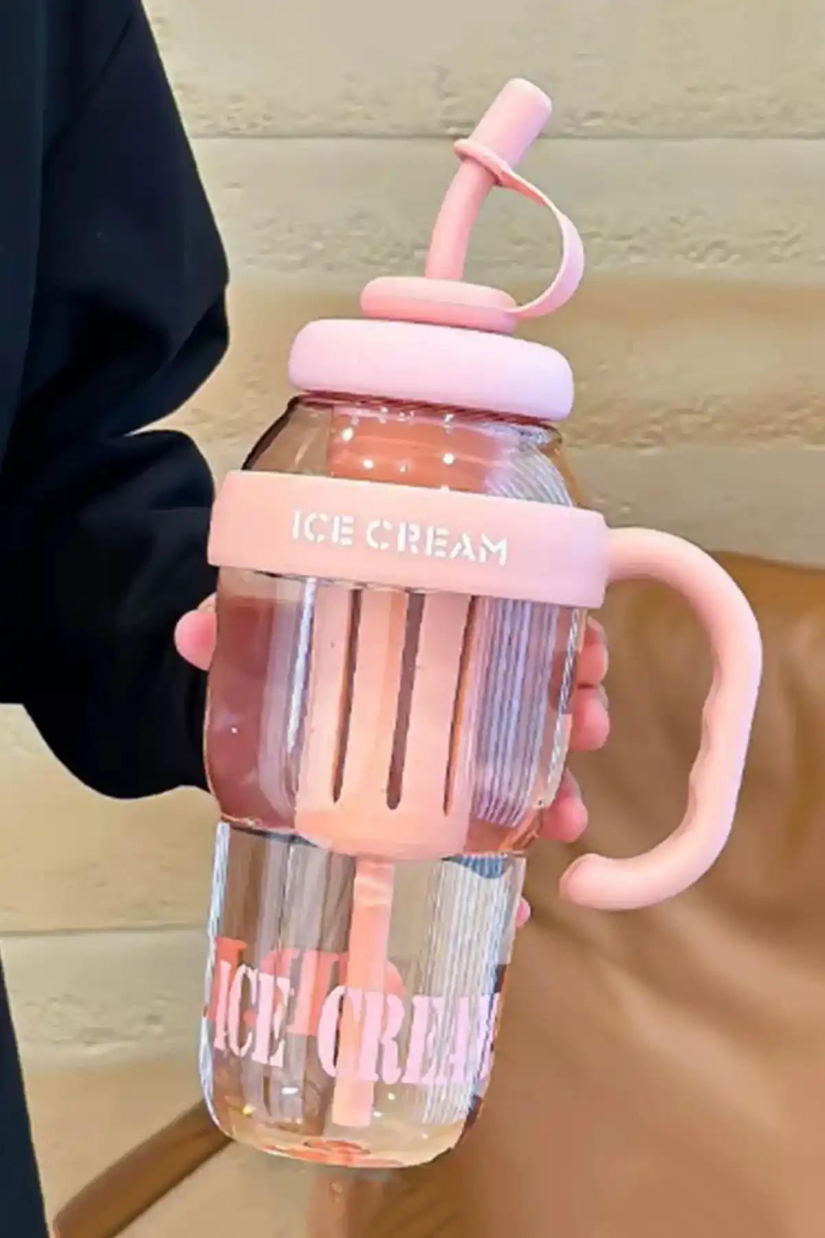 Ice Bottle Pipetli Matara 1.3 L Suluk Detoks Suluğu Lüks Tasarım Taşınabilir Kapaklı Pipetli Su Şişesi