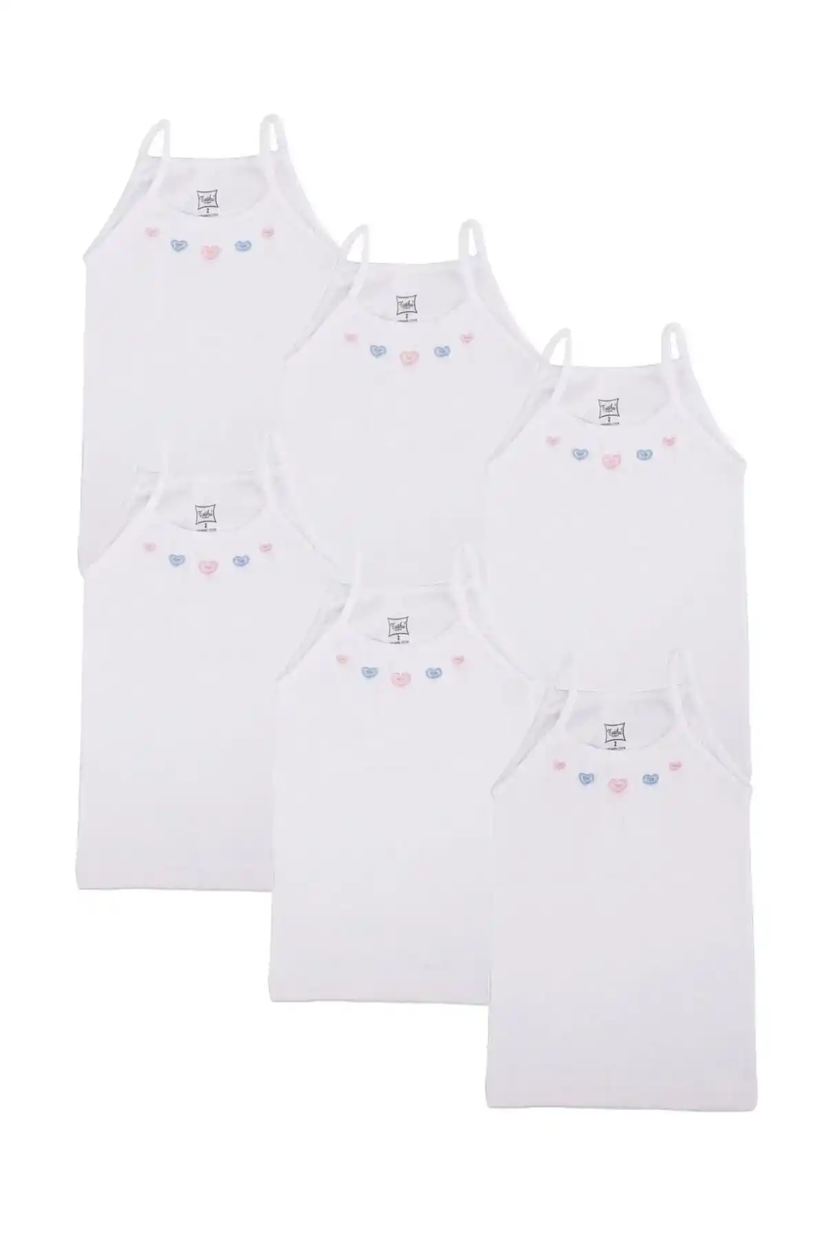 Kız Çocuk Beyaz Ribana İşlemeli İp Askılı Atlet No:2