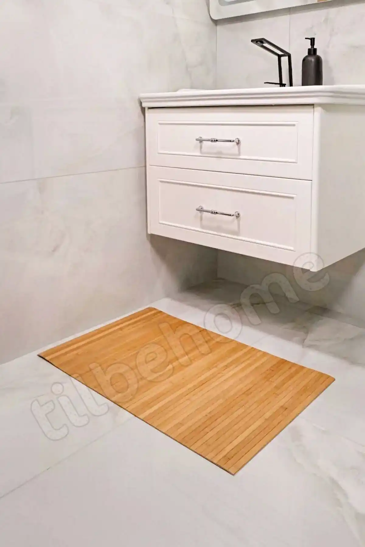 2li Naturel Bambu Banyo Matı Kaydırmaz Çamaşır Makinası Üstü Örtüsü Mutfak Bulaşık Matı Su Geçirmez