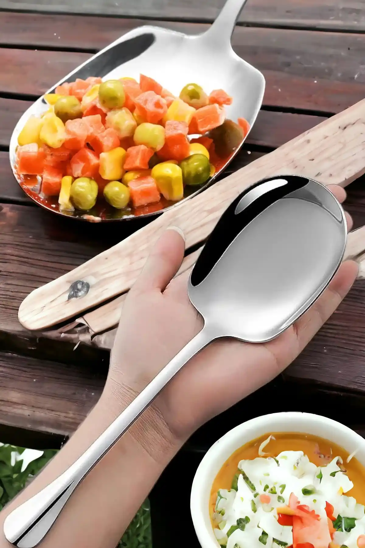 4lü Lüx Servis Kaşığı Seti Büyük Boy Paslanmaz Çelik Kaşık Salata Yemek Mutfak Kaşığı
