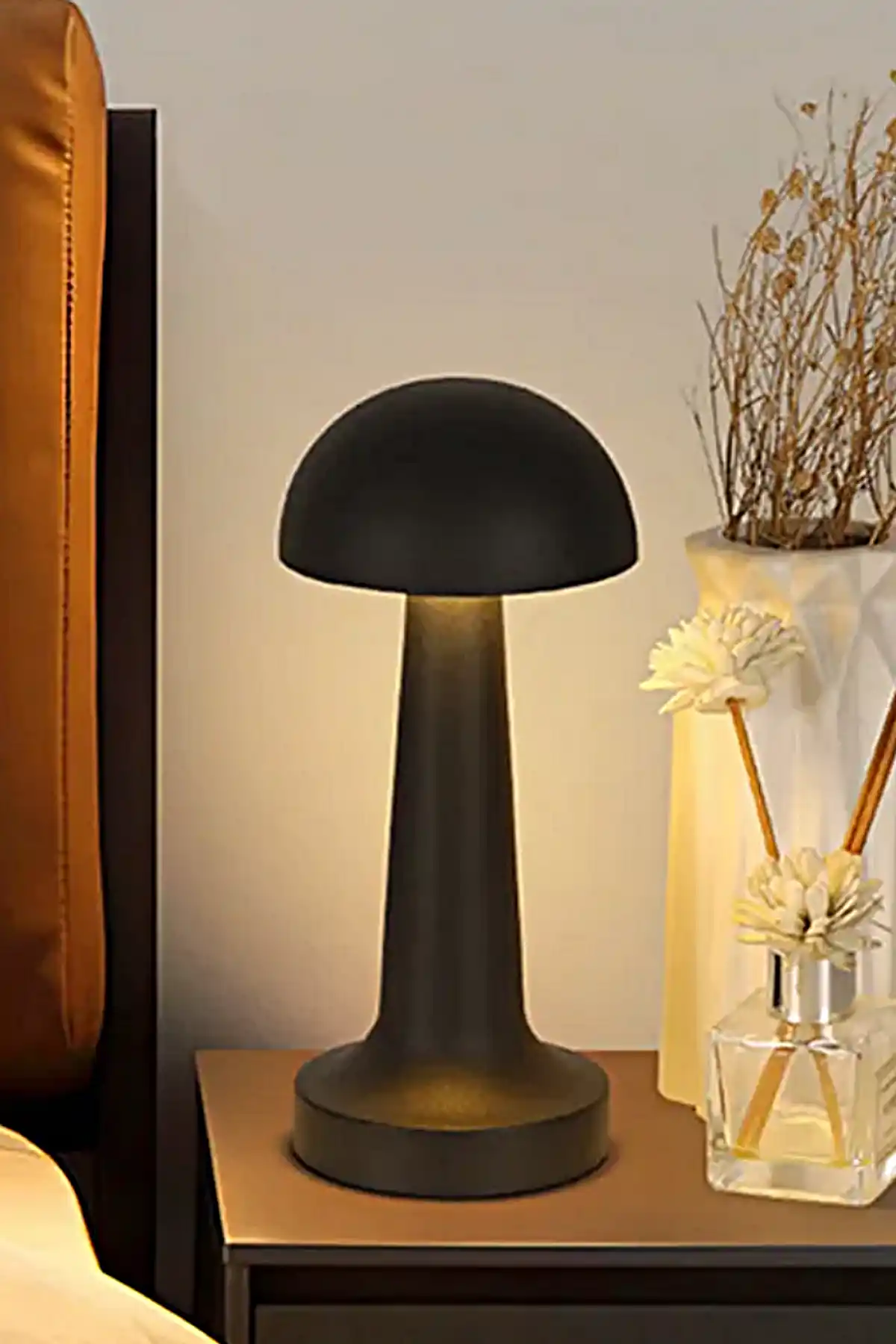 Mantar Model Retro Masa Lambası Siyah Dimmerli Şarjlı Dekoratif Masaüstü Dekoratif Mantar Lamba