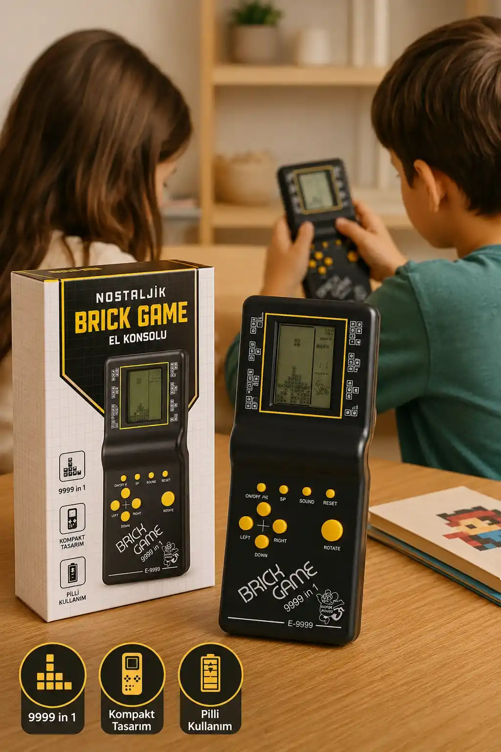 Nostaljik Brick Game El Atarisi Oyun Konsolu 9999 in 1 Pilli Atari Eğlenceli Çocuk Oyuncağı