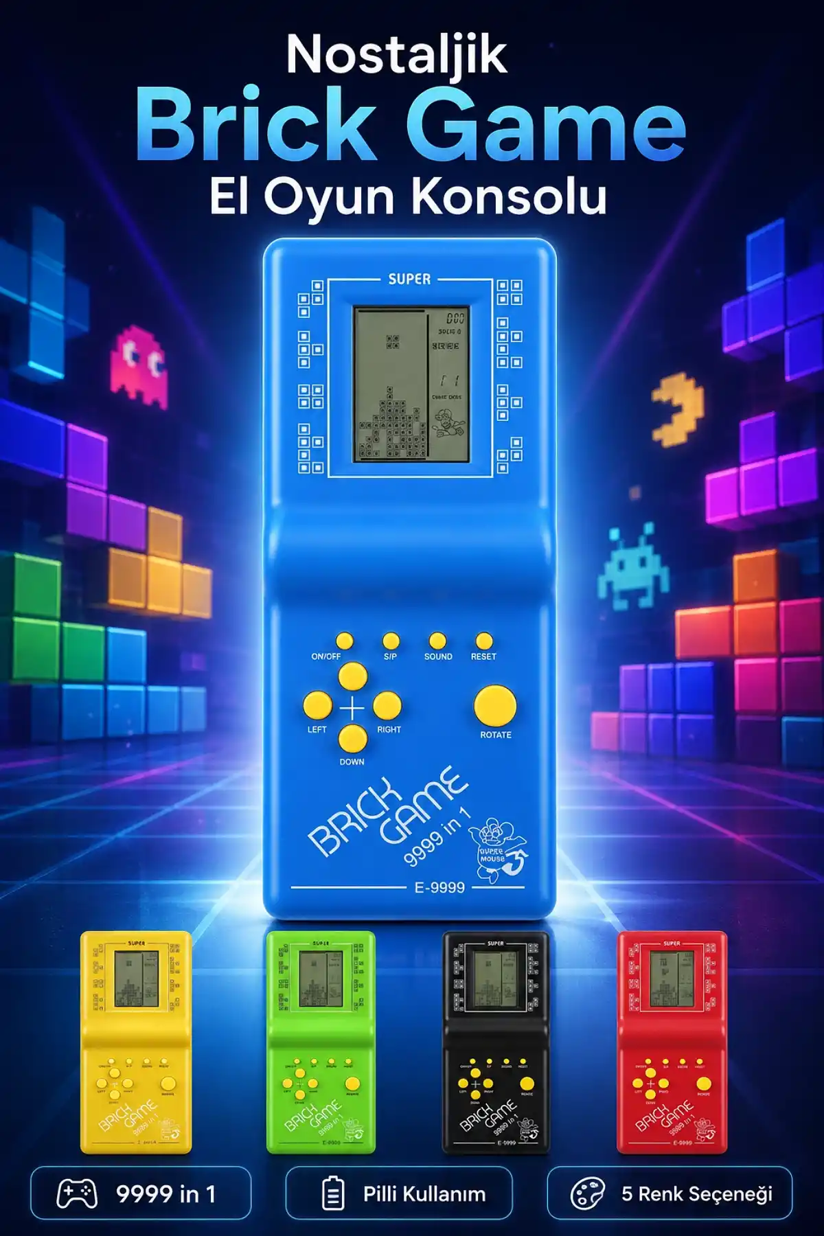 Nostaljik Brick Game El Atarisi Oyun Konsolu 9999 in 1 Pilli Atari Eğlenceli Çocuk Oyuncağı