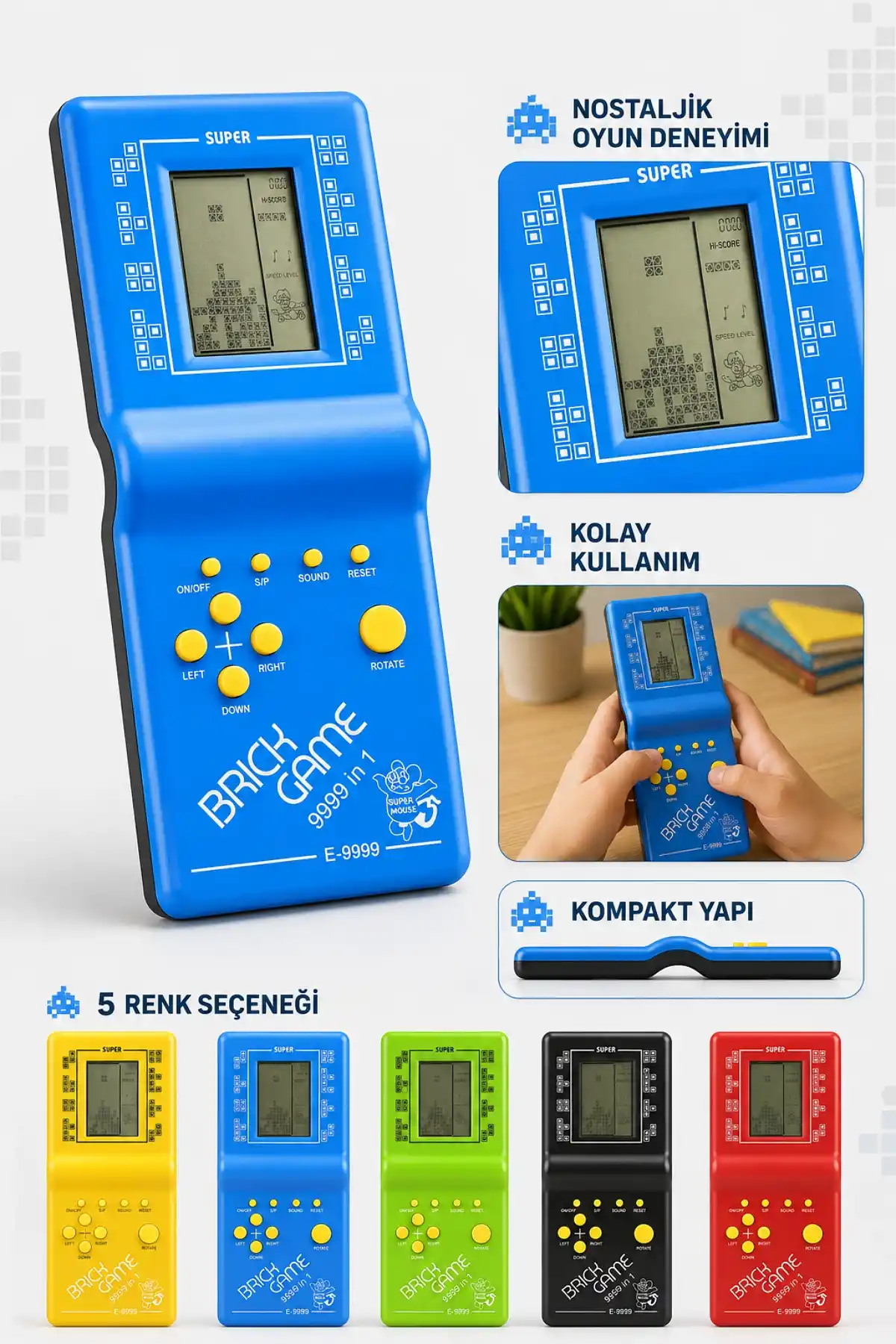 Nostaljik Brick Game El Atarisi Oyun Konsolu 9999 in 1 Pilli Atari Eğlenceli Çocuk Oyuncağı