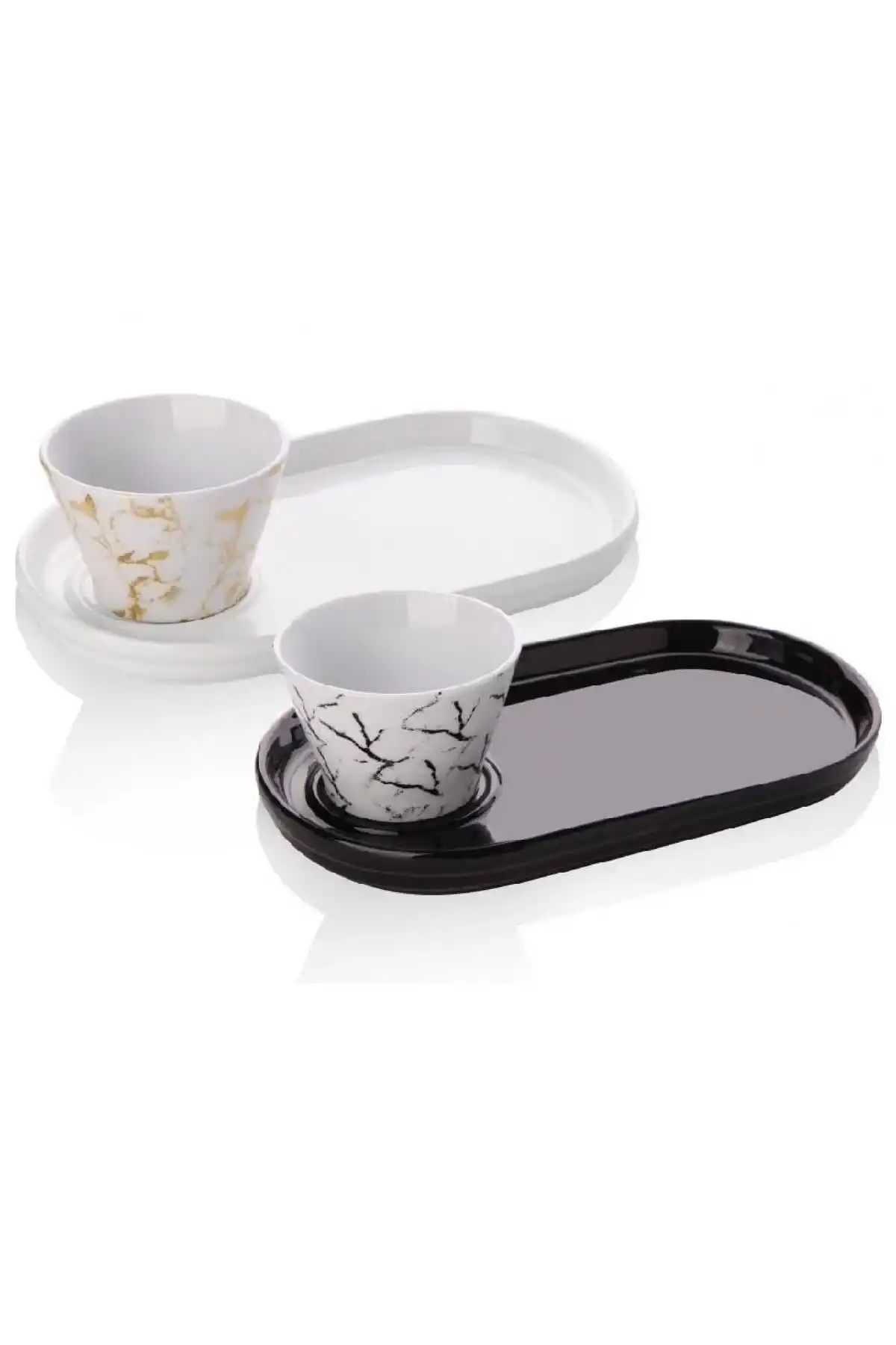 Oval Sunum Tabağı Konik Sosluk Desenli Sunumluk Sosluk 2li Set