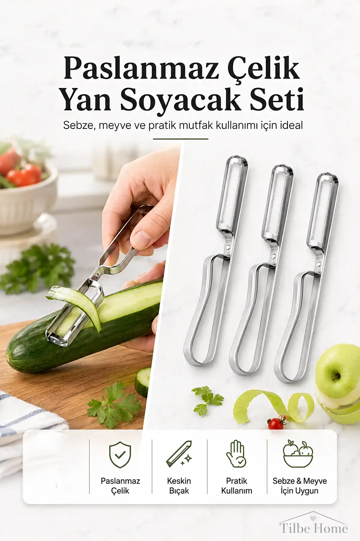 Paslanmaz Çelik Metal Yan Soyacak Patates Sebze Salatalık Havuç Soyacağı Mutfak Soyma Aparatı
