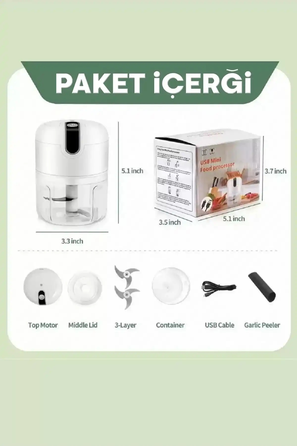 Şarjlı Mini El Rondosu Çelik 3 Bıçaklı 250 Ml Mutfak Robotu Hazneli Rondo Sebze Et Doğrayıcı Rende