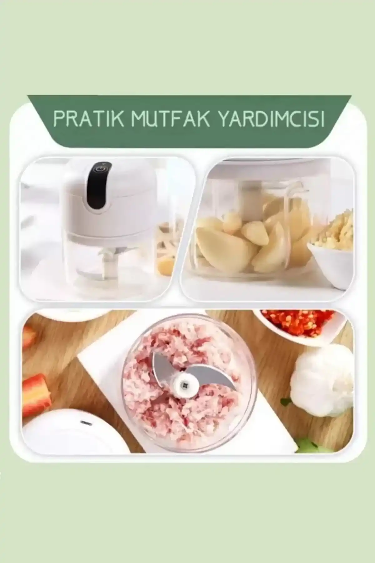 Şarjlı Mini El Rondosu Çelik 3 Bıçaklı 250 Ml Mutfak Robotu Hazneli Rondo Sebze Et Doğrayıcı Rende