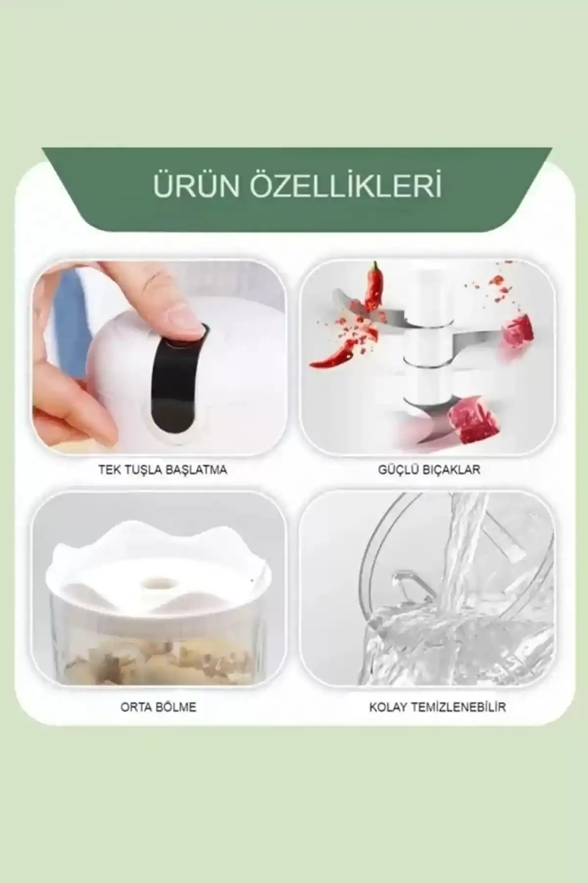Şarjlı Mini El Rondosu Çelik 3 Bıçaklı 250 Ml Mutfak Robotu Hazneli Rondo Sebze Et Doğrayıcı Rende