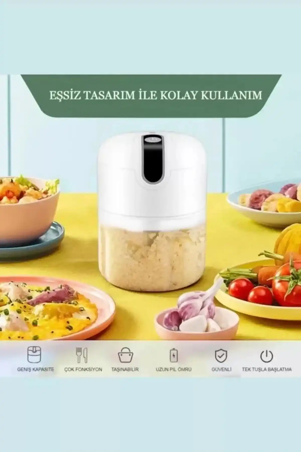 Şarjlı Mini El Rondosu Çelik 3 Bıçaklı 250 Ml Mutfak Robotu Hazneli Rondo Sebze Et Doğrayıcı Rende