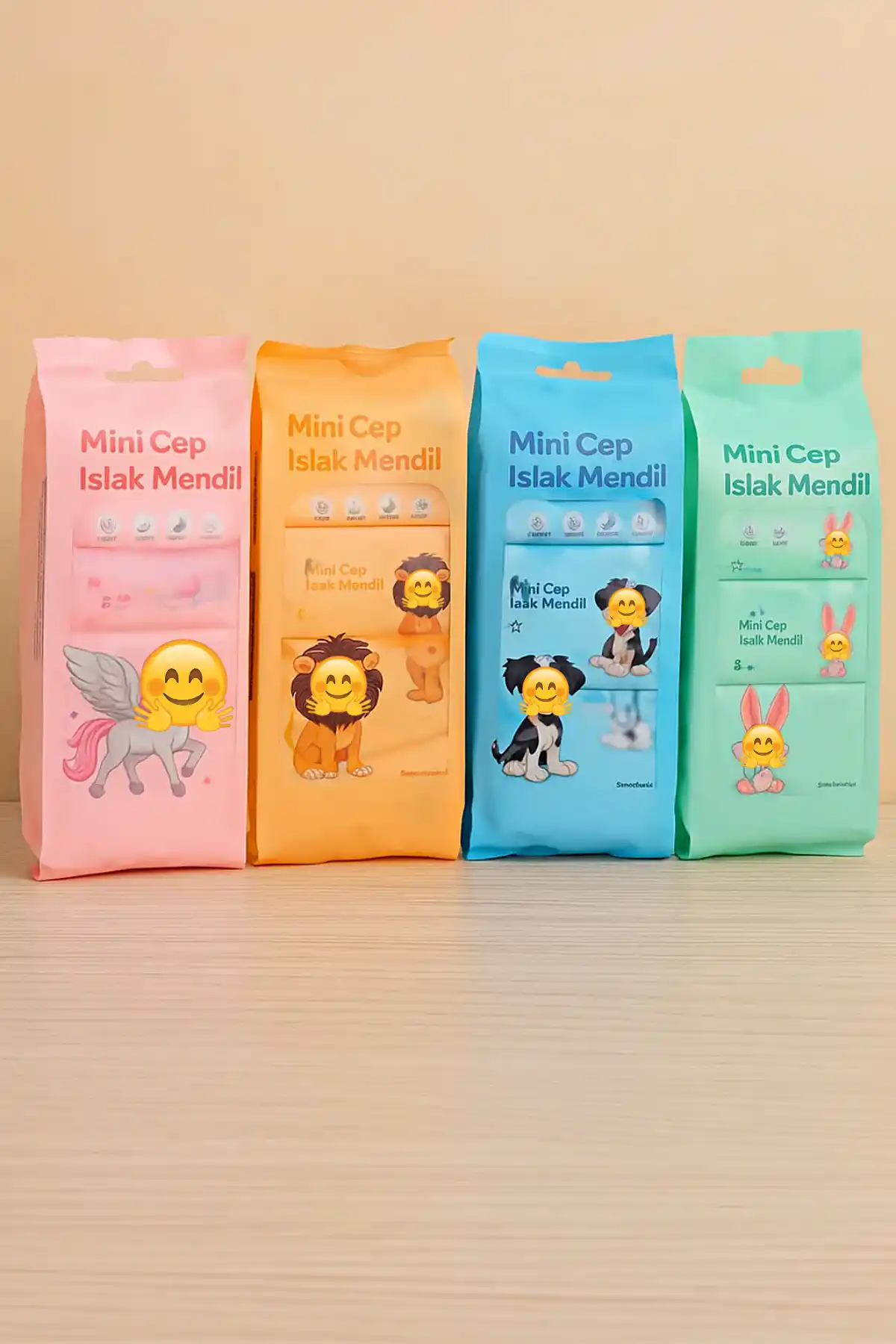 32 Adet Sevimli Figürlü Mini Islak Cep Mendili Panda Zebra Fil Zürafa Renkli Tasarım Cep Mendili