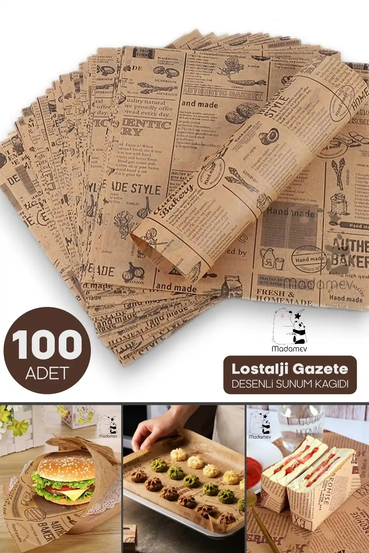 100lü Nostalji Desenli Kağıt Vintage Gazete Desen Aparatif Kağıdı Mutfak Sunum Breakfast Kağıdı