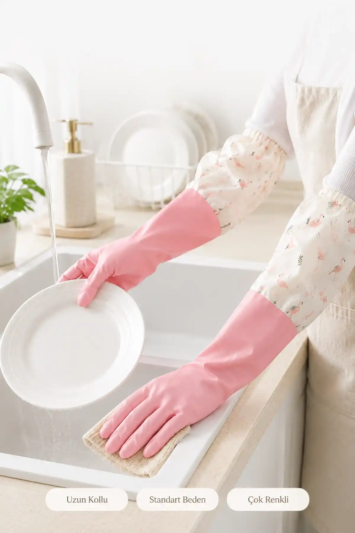 Uzun Kollu Lateks Bulaşık Eldiveni Su Geçirmez Mutfak Banyo Ev Temizlik Eldiveni Lastikli Silikon