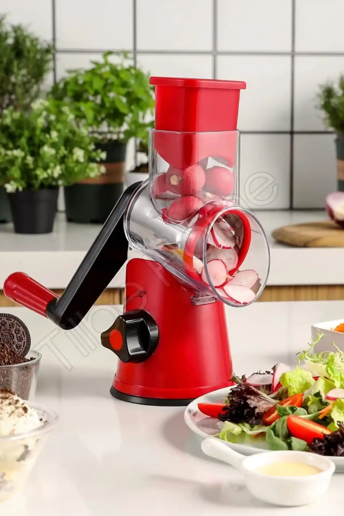 Vegetable Grinder Dilimleyici Kollu Rende Öğütücü 3 Çelik Bıçaklı Sebze Doğrayıcı Mutfak Robotu