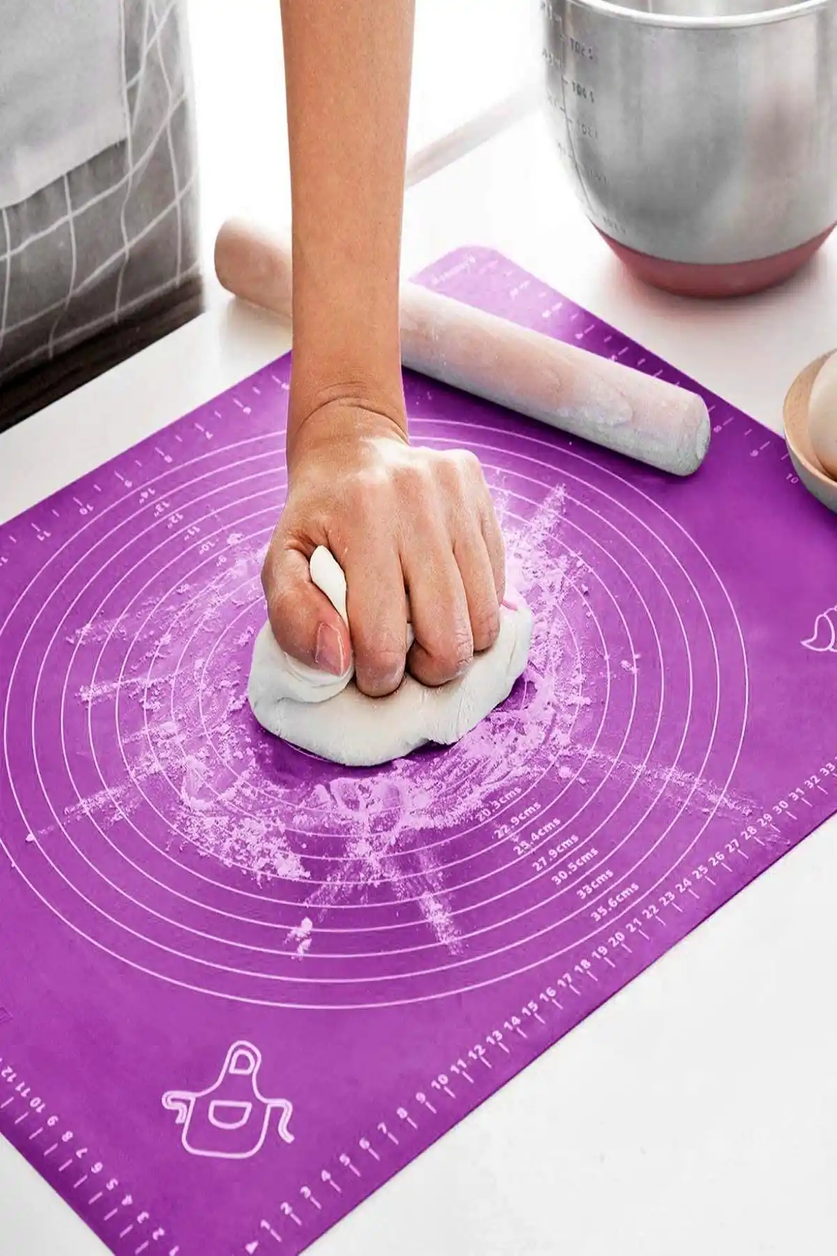 Silikon Hamur Matı Ölçülü Hamur Açma Yoğurma Matı Orta Boy Mor 50 x 40 cm