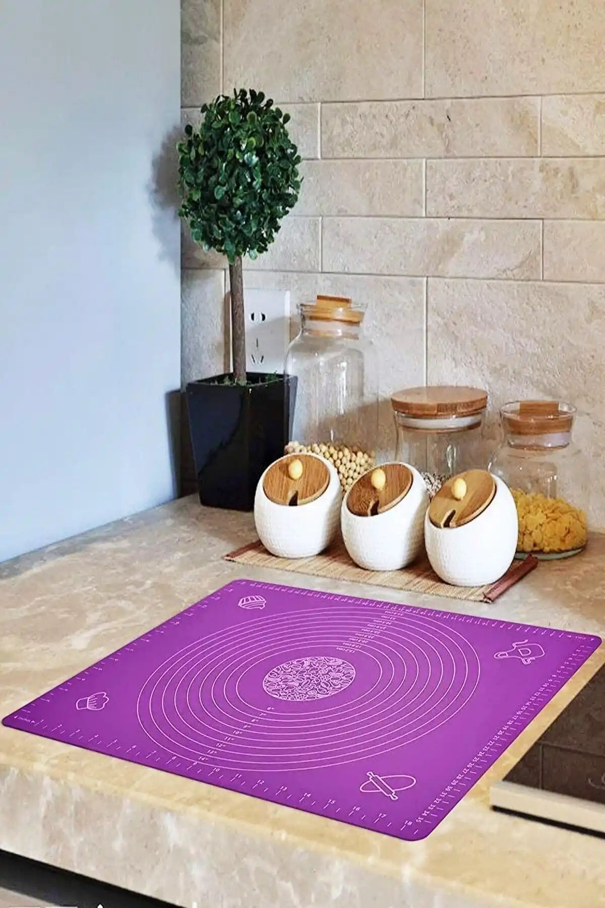 Silikon Hamur Matı Hamur Açma Pasta Fırın Altlığı Matı Ölçülü Hamur Yoğurma Mor Büyük Boy 65X45