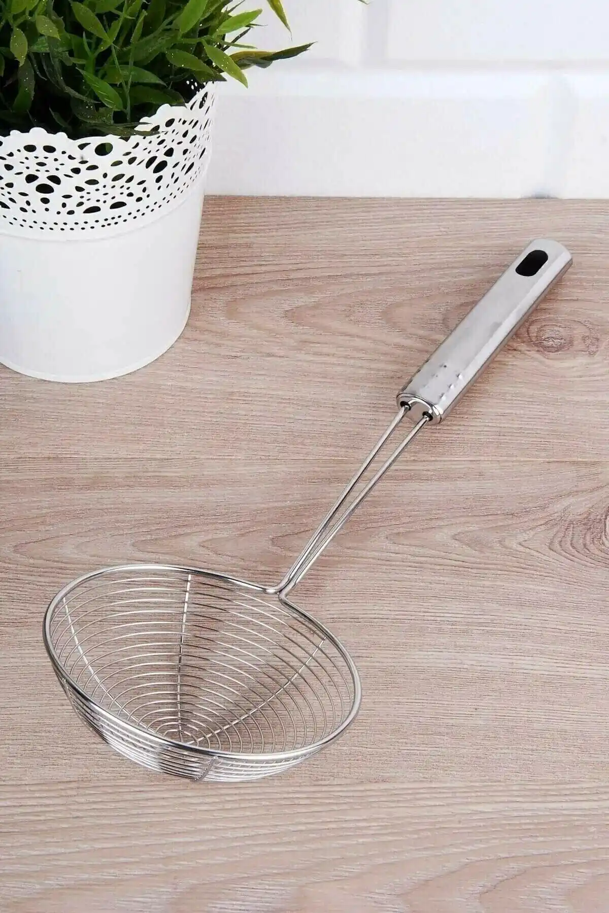 3 Adet Çelik Kevgir Süzgeç Patates Kızartma Süzgeci Paslanmaz Servis Seti Kepçe Kevgir