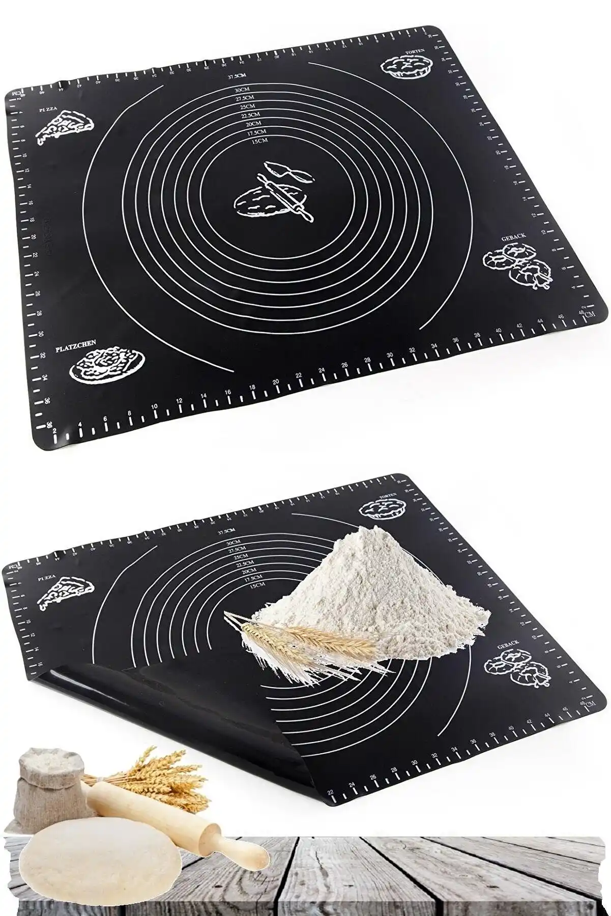 Silikon Hamur Matı Hamur Açma Pasta Fırın Altlığı Matı Ölçülü Hamur Yoğurma Gri Büyük Boy 65X45