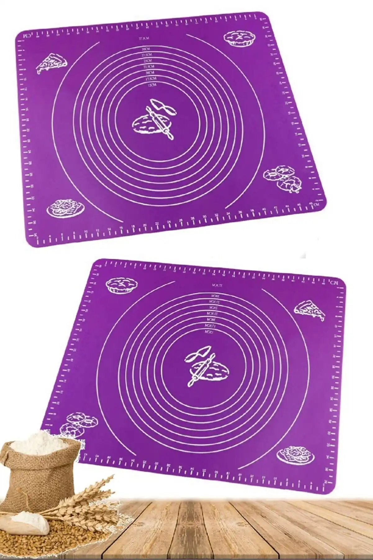 Silikon Hamur Matı Hamur Açma Pasta Fırın Altlığı Matı Ölçülü Hamur Yoğurma Gri Büyük Boy 65X45