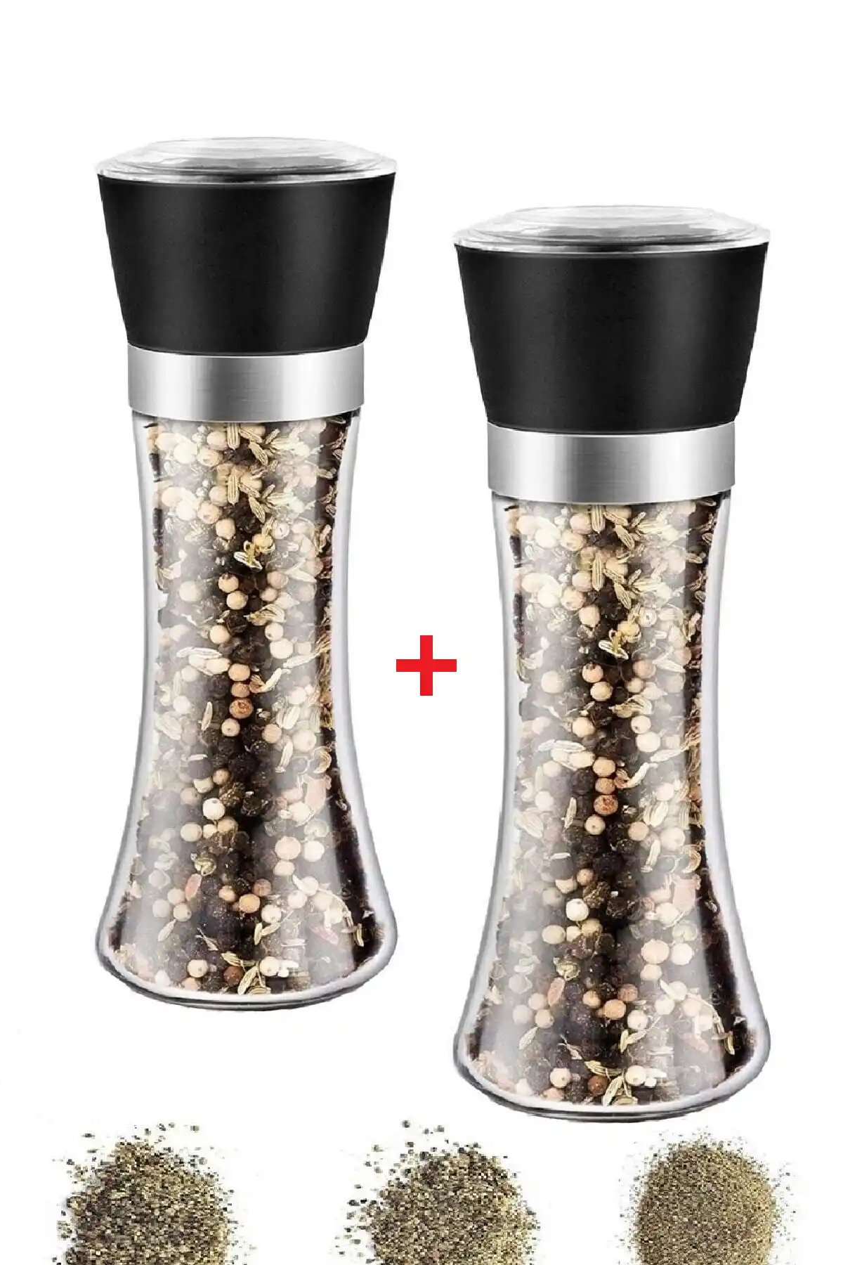 2li Karabiber Tuz Değirmeni 5 Kademeli Baharat Öğütücü Çevirmeli Büyük Boy Tuzluk Seti