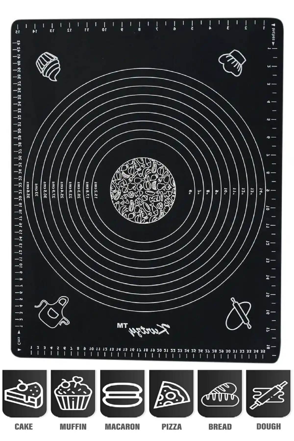 Silikon Hamur Matı Hamur Açma Pasta Fırın Altlığı Matı Ölçülü Hamur Yoğurma Siyah Büyük Boy 65X45